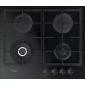 Встраиваемая газовая варочная панель WHIRLPOOL AKTL 629/NB1 — 4 конфорки, чёрное закалённое стекло, поворотные регуляторы, 60 см