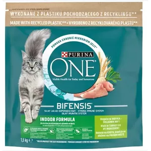 Sausa kaķu barība Purina Nestlé PURINA ONE Bifensis Indoor Formula 1,5 kg — Turcija, 36% olbaltumvielu, 13% tauku