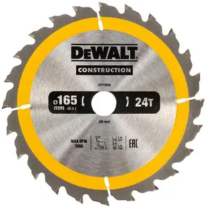 Дисковая пила DeWalt DT1934 165 мм диаметр, 20 мм посадочное, 24 зуба