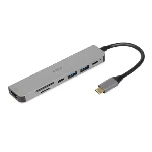 Docking hub IBOX IUH3SL4K USB Type-C 5 Gbit/s, HDMI 4K@30Hz, PD up to 100W, 2x USB-A, 2x USB-C, card reader, silver