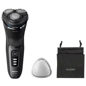 Электрическая роторная бритва Philips 3000 Series S3244/12 — 3 головки, Wet & Dry, Li‑Ion, 60 мин работы, выдвижной триммер, моющаяся, чёрная
