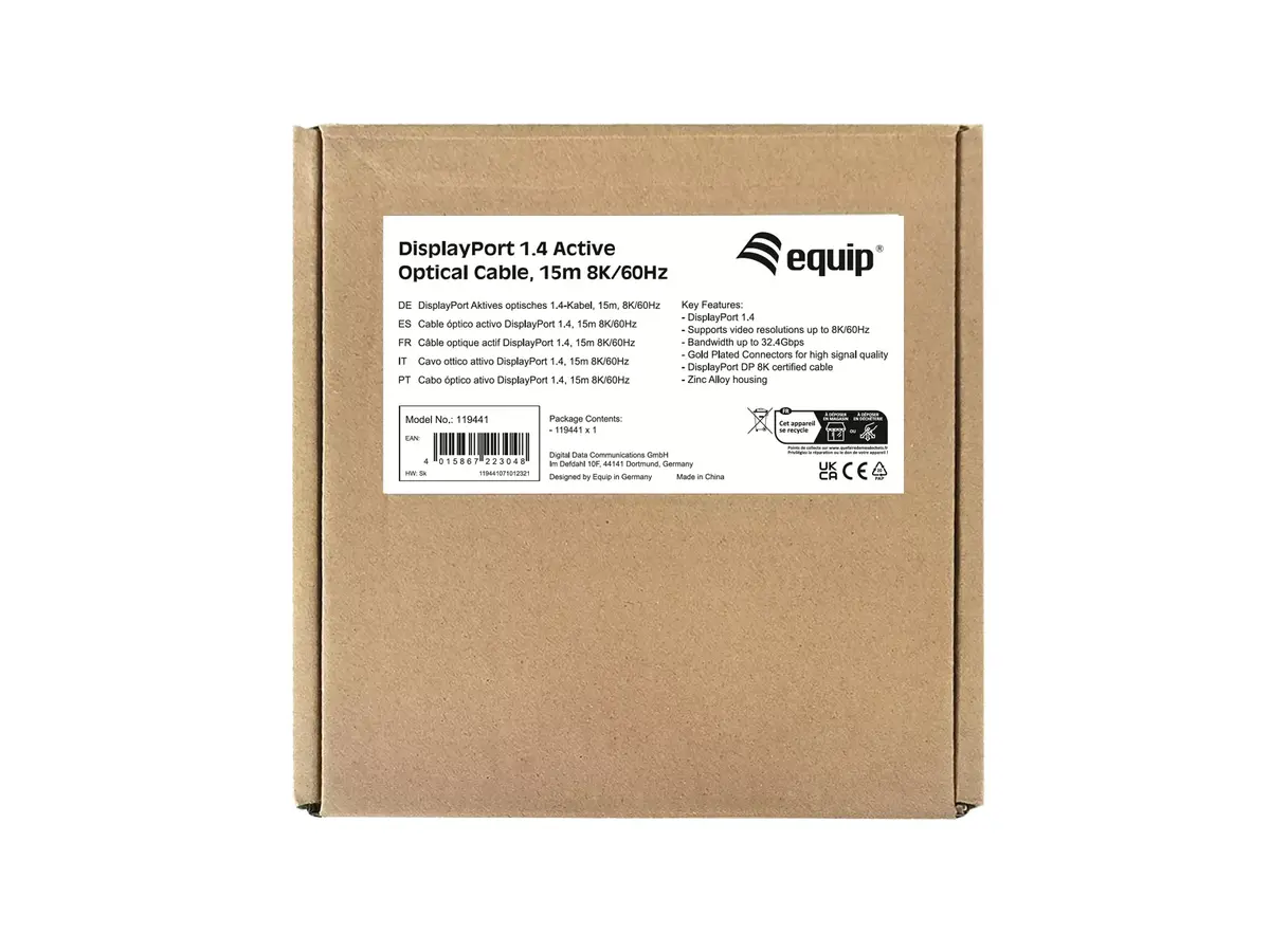 Aktīvā optiskā kabelis DisplayPort 1.4 Equip 15m 8K/60Hz Photo 6