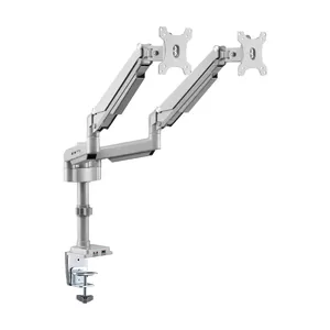 Dual-display gas-arm monitor mount Tripp Lite (EATON) DDR1732DAL for 13–34" screens, clamp or grommet, USB & audio ports, silver