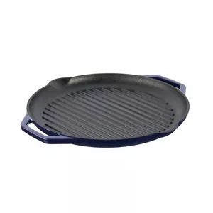 Enameled cast iron ribbed frying pan GRAND_FEU FRYP34M, blue, 34 cm