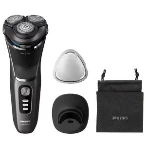 Philips S3343/13 mitrās un sausās skūšanas elektriskais skuveklis ar PowerCut asmeņu sistēmu 5D lokanajām galviņām trimmeri melnā un hroma krāsā
