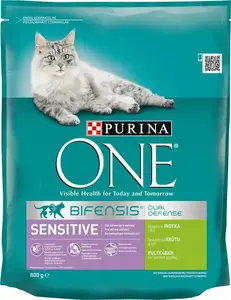 Sausais kaķu barība Purina ONE Sensitive — tītaru un rīsi, 800 g
