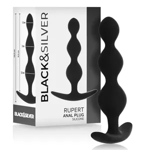 Анальные бусы black&silver Rupert 10 см — силиконовая игрушка, вставная длина 10 см