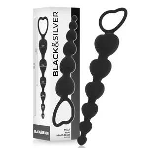 Analās sirds krelles black&silver MILA, silikons, 18 cm