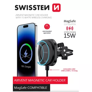 Автомобильный держатель SWISSTEN Magstick 15W беспроводное зарядное, модель 65010611, магнитный держатель для смартфонов