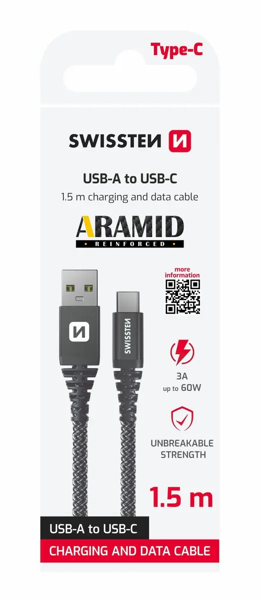 Datu kabelis USB–USB-C SWISSTEN 71541010, 1