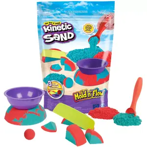 Children's Kinetic Sand Kit Spinmaster Mold n’ Flow 1.5 lb Red & Teal with 3 Tools (Ages 3+)