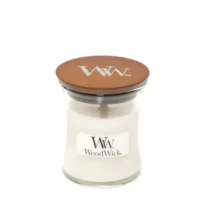 WoodWick White Teak aromātiskā vaska svece stikla traukā