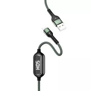 USB Lightning cable usams U48 SJ423USB02 1.2 m 2A braided with LED indicator, green