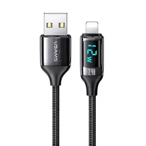 USB data cable usams U78 Lightning 1.2m LED 2.4A Fast Charging black SJ543USB01