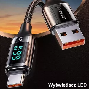 USB-C braided cable usams U78 SJ544USB02 1.2 m LED 6 A fast charging white