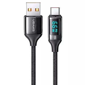 USB-C braided cable usams SJ544USB01 1.2 m LED 6A fast charging black