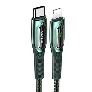 USB-C to Lightning braided cable usams SJ518 1.2m 20W PD smart power-off dark green