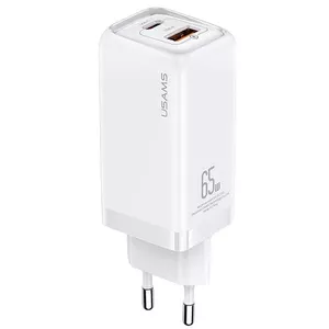 Сетевой адаптер usams CC153TC02 65W, 1× USB‑C PD + 1× USB‑A, белый