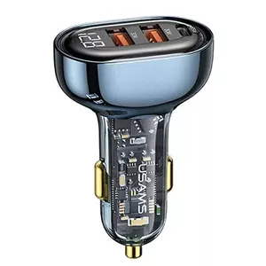 Сетевой адаптер usams CC158 2×USB + 1×USB‑C 125W быстрая зарядка прозрачный синий
