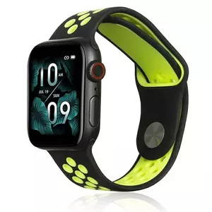 Beline sporta silikona siksniņa Apple Watch 42/44/45/49mm, melna un laima krāsā