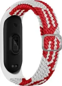 Beline tekstila siksniņa priekš Xiaomi Mi Band 3/4 — sarkana un balta