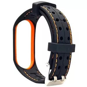 Ремешок Beline для Mi Band 3/4 — двухцветный силиконовый черно‑оранжевый