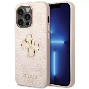 Жесткий чехол GUESS для Apple iPhone 15 Pro 6.1", розовый, крупный металлический логотип