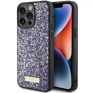 Protective Hardcase GUESS for iPhone 15 Pro 6.1" — purple rhinestone with metal logo