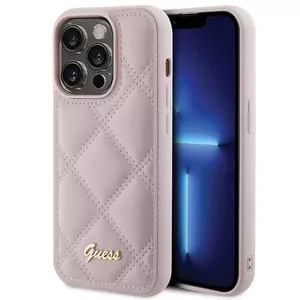 Vāciņš GUESS Hardcase GUHCP15LPSQSQSP priekš iPhone 15 Pro 6.1" rozā kapjēts ar metāla logotipu
