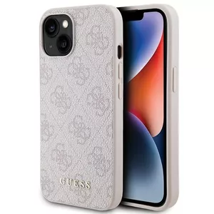 Жёсткий чехол GUESS GUHCP15SG4GFPI для iPhone 15 6.1" розовый с металлическим золотым логотипом