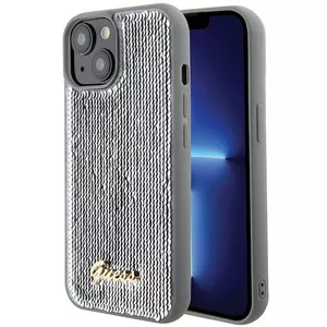 Phone hard case GUESS GUHCP15SPSFDGSS for iPhone 15 / 14 / 13 6.1" — Silver sequin script metal