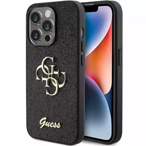 Жесткий чехол GUESS для Apple iPhone 15 Pro Max 6.7" — чёрный с блёстками и принтом
