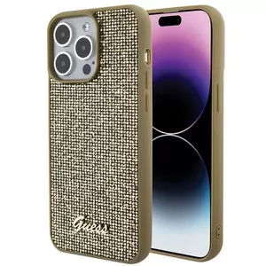 Protective hard case GUESS for iPhone 15 Pro Max 6.7" — Gold Disco Metal Script