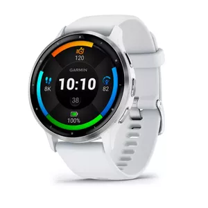 Умные часы GARMIN Venu 3 — 1.4" AMOLED, корпус 45 мм, GPS, Wi‑Fi, 8 ГБ, серебристо‑белые, силиконовый ремешок