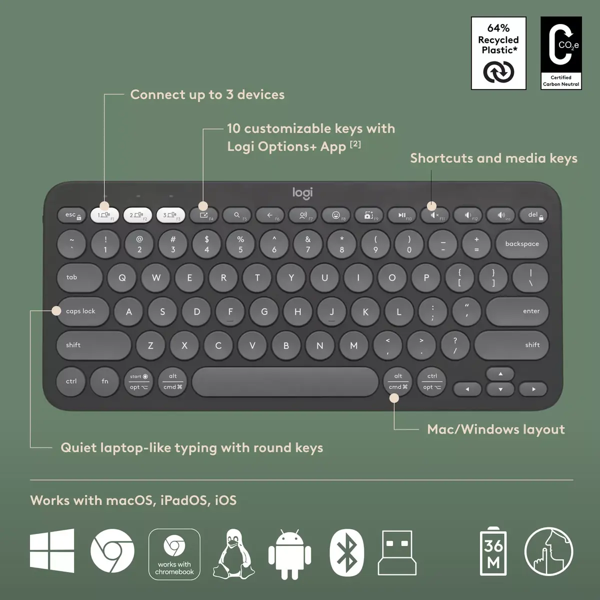 Bezvadu tastatūras un peles komplekts Logitech Pebble 2 Photo 6