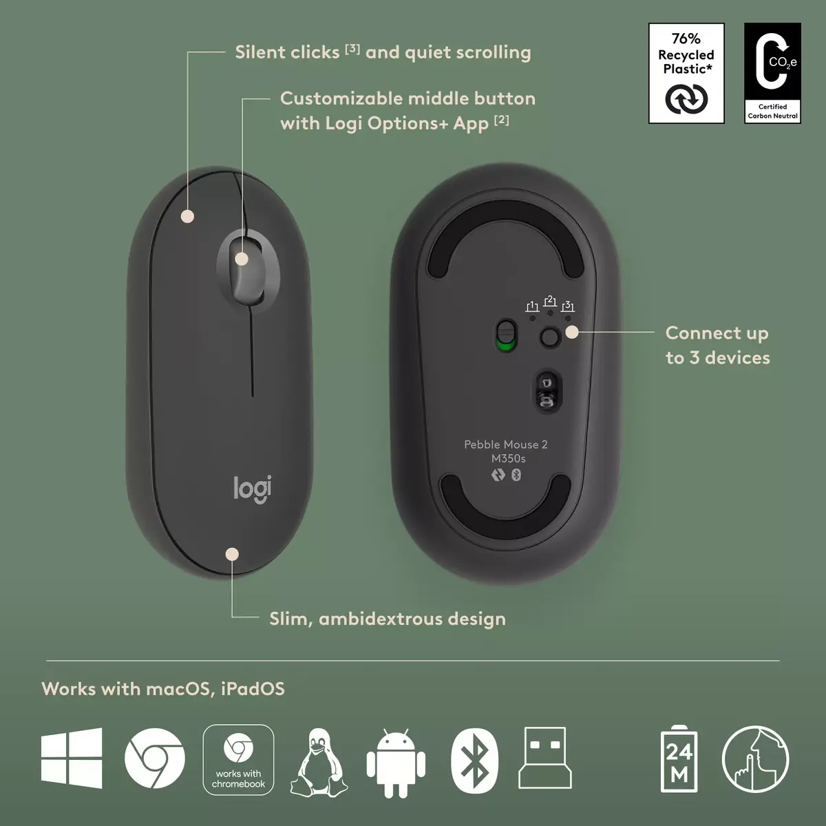 Bezvadu tastatūras un peles komplekts Logitech Pebble 2 Photo 7