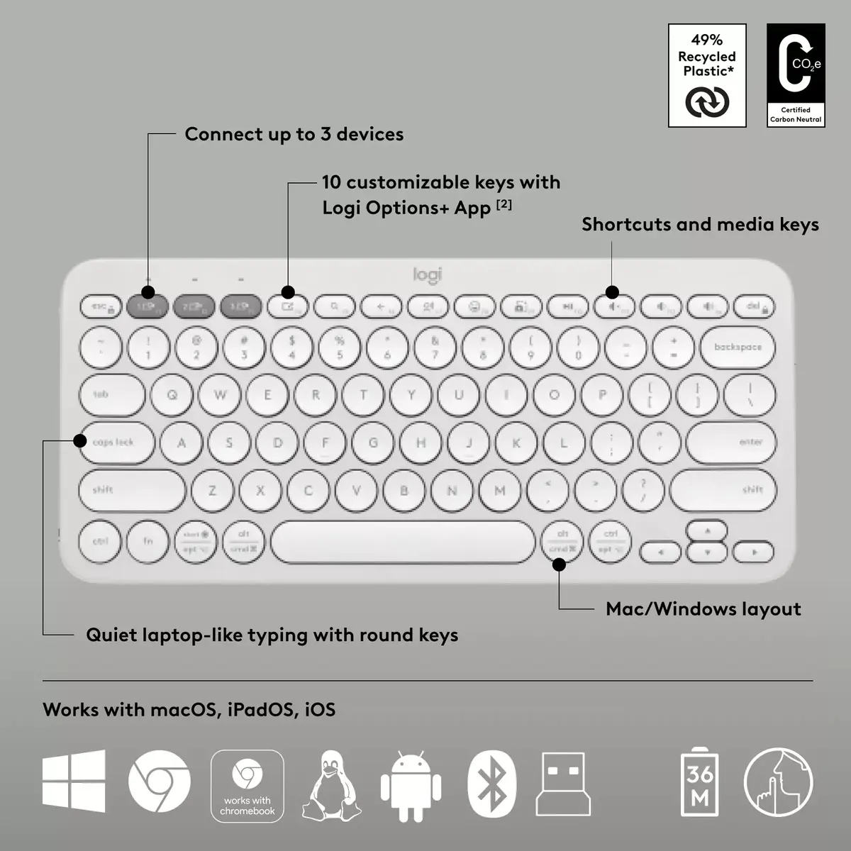 Wireless Keyboard and Mouse Combo Pebble 2 Photo 6