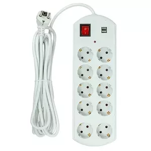 Удлинитель power plant EX610556 — кабель 5 м, 10 розеток, 2×USB, выключатель