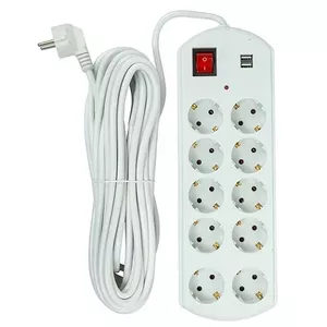 Удлинитель power plant EX610563 — кабель 10 м, 10 розеток, 2 USB-порта