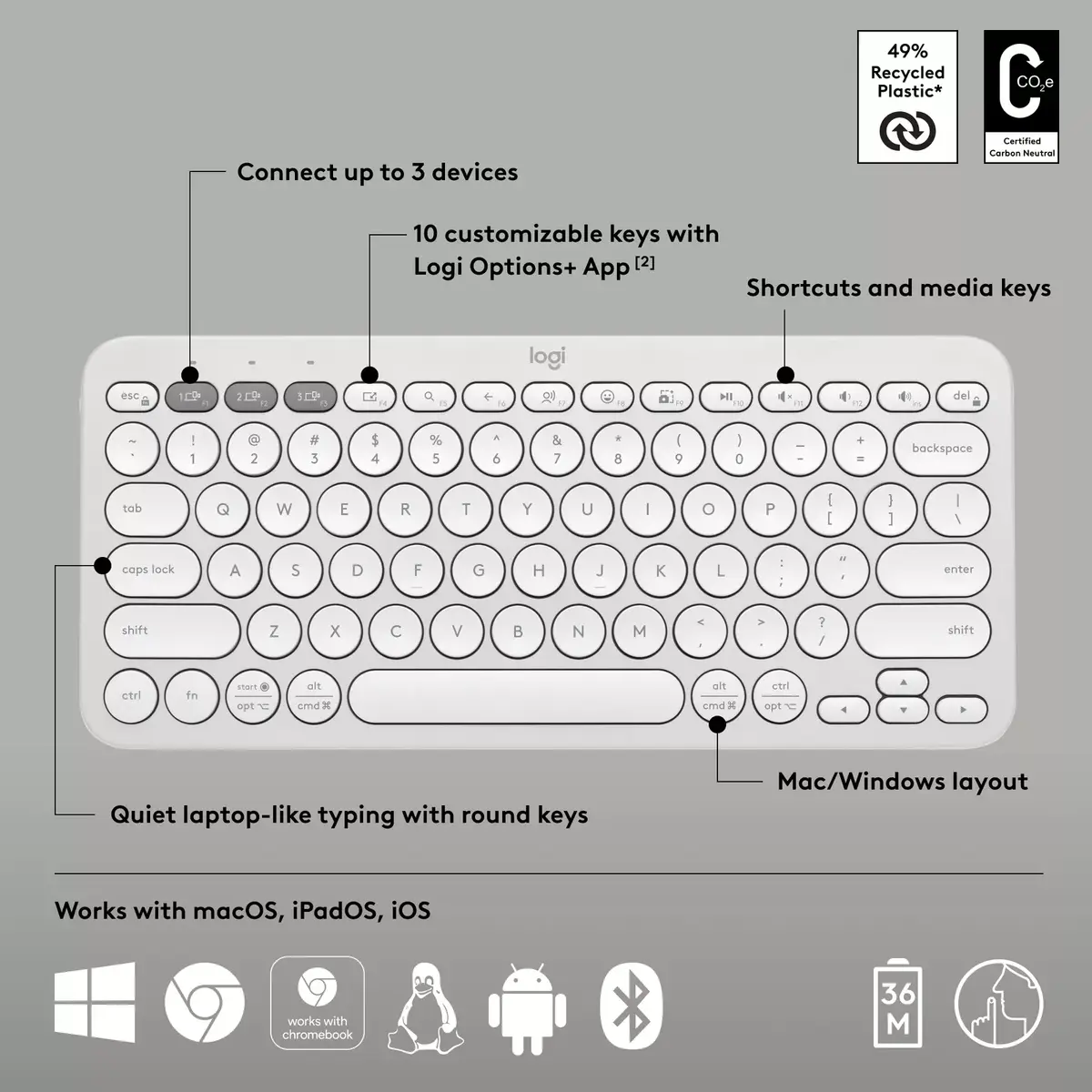 Logitech Pebble Keys 2 K380s kompakta mini tastatūra Photo 7