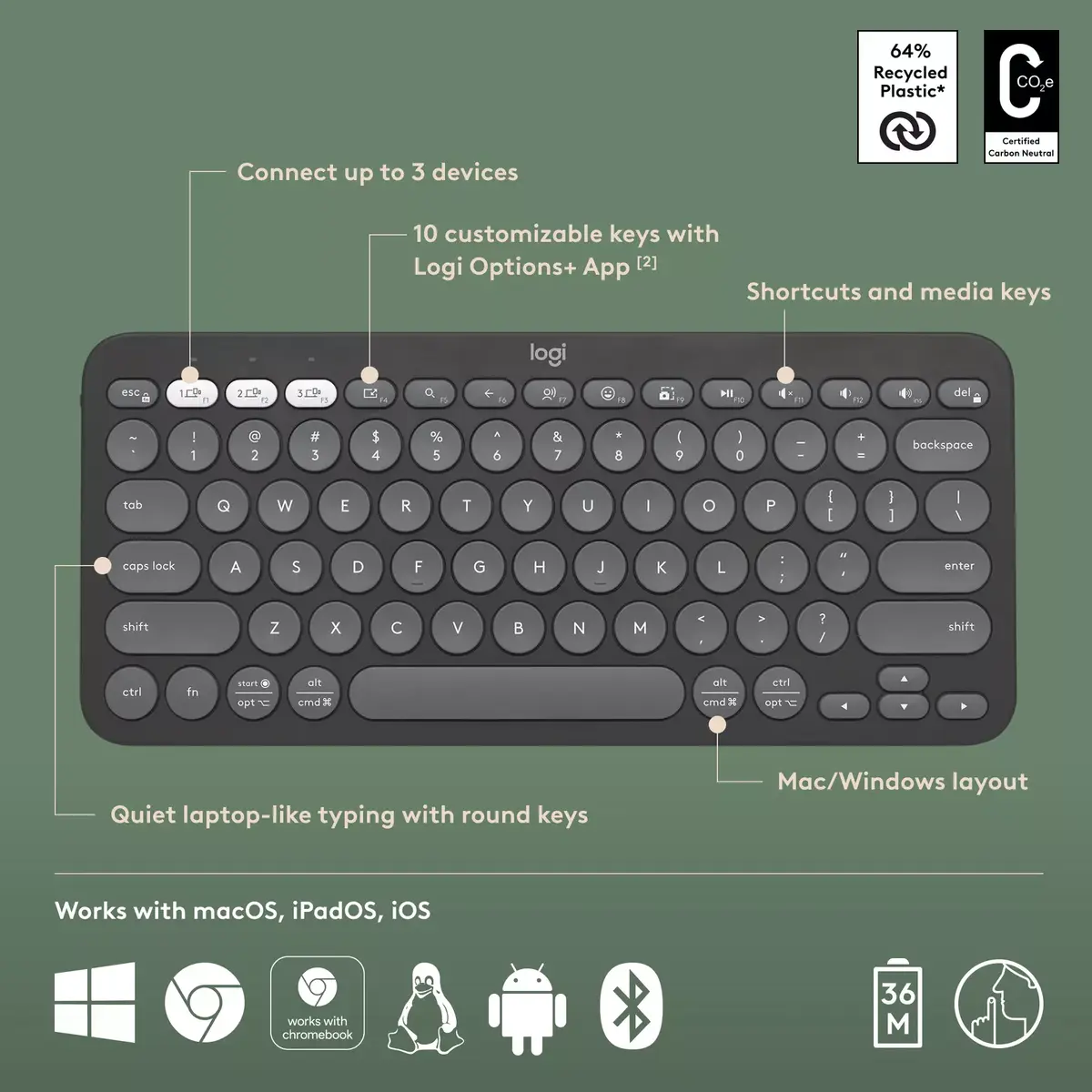 Logitech Pebble Keys 2 K380s keyboard 920-011851 Photo 7