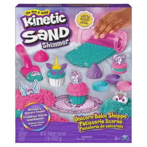 Kinetic Sand Shimmer Unicorn Bake Shoppe Playset by Spin Master with 16oz Teal and Pink Neon Sand and 8 Unicorn Tools for Kids Ages 3 and up