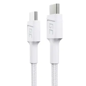 USB-C to USB-C cable Green Cell GC PowerStream 0.3 m, USB 3.2 Gen 1, white, 60 W PD, braided TPE