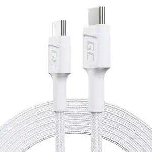 USB C to USB C cable Green Cell KABGC29W 2 m, USB 3.2 Gen 1, 60 W PD, braided TPE, white
