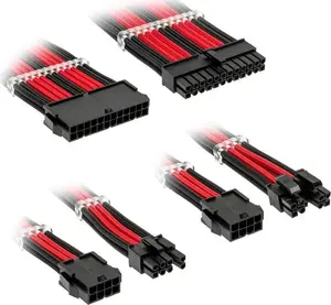 Kolink Core Standard Braided Cable Extension Kit - Jet Black / Racing Red, 24‑pin + 8‑pin + 6+2‑pin + SATA