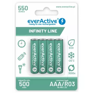 Rechargeable AAA NiMH batteries everActive EVHRL03-550 1.2V 550mAh pack of 4, cylindrical R03