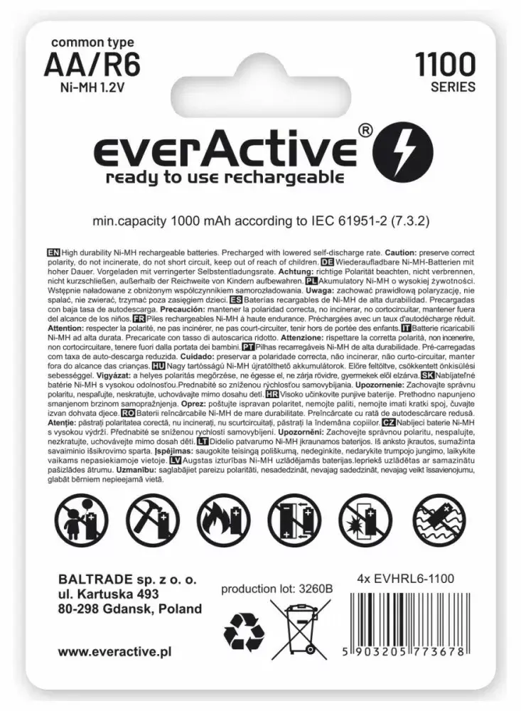 everActive EVHRL6-1100 uzlādējami akumulatori 4 gab. Photo 2
