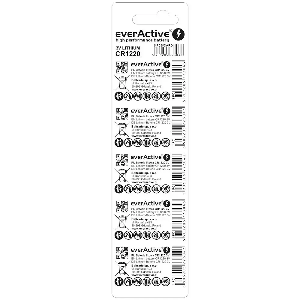 everActive CR1220 button lithium batteries, 5 pcs Photo 2