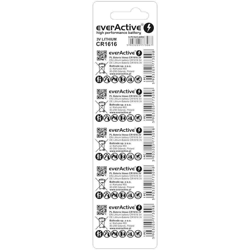 everActive CR1616 3V coin cell battery — pack of 5 Photo 2