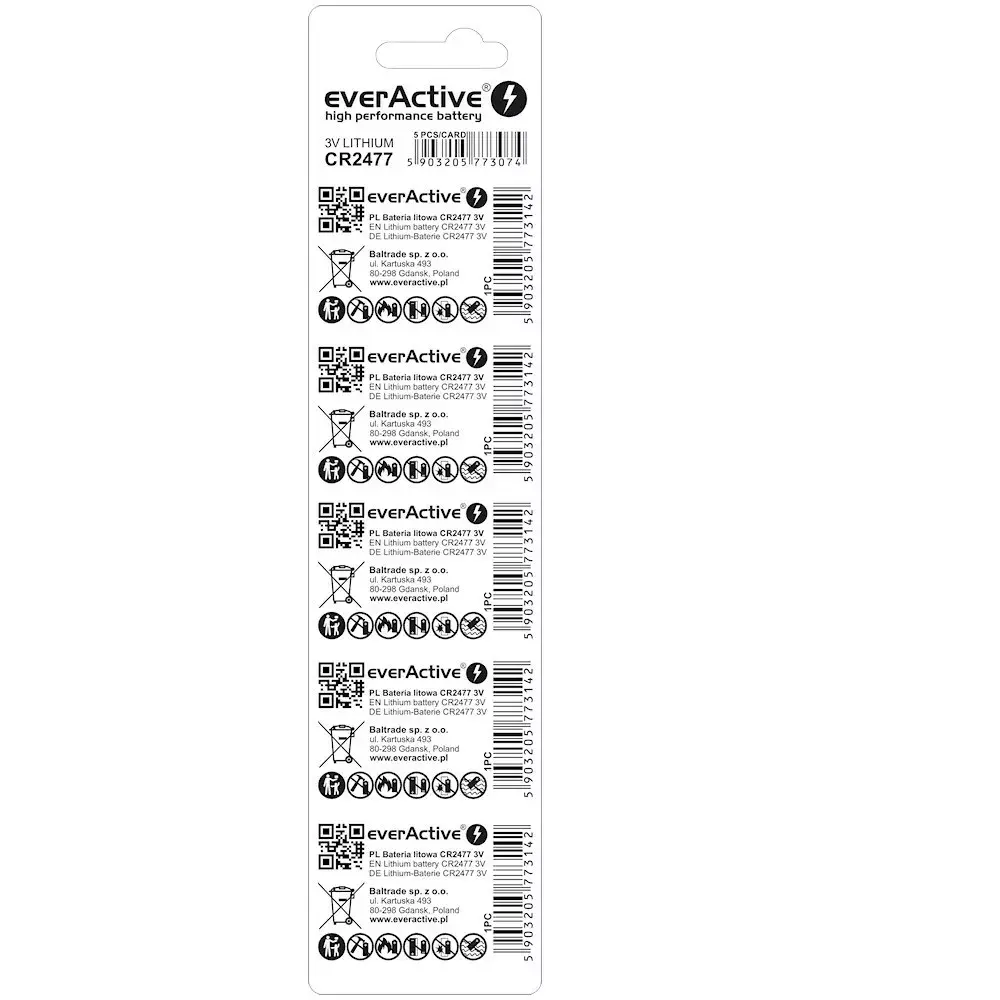 everActive CR2477 3V button lithium battery, pack of 5 Photo 2
